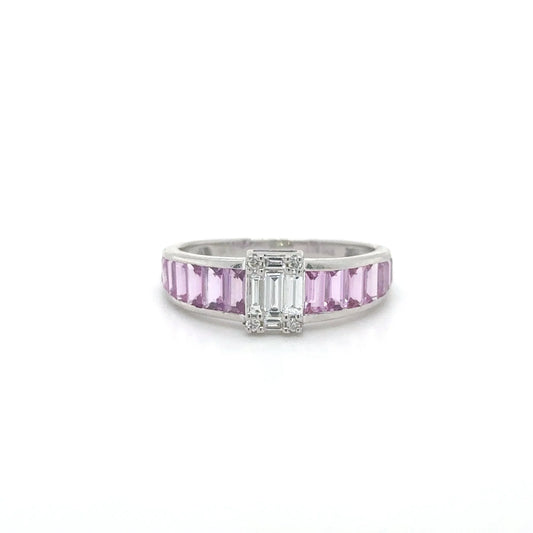 14KT WHITE GOLD PINK SAPPHIRE WITH DIAMONDS RING