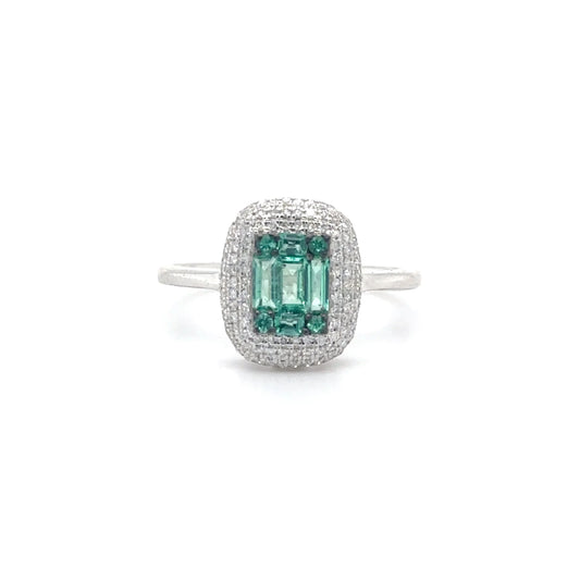 18KT WHITE GOLD BAGUETTE EMERALD AND DIAMONDS RING