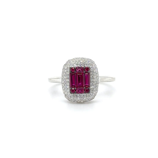 18KT WHITE GOLD BAGUETTE RUBY AND DIAMONDS RING