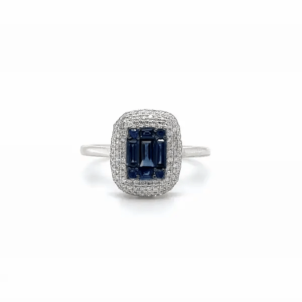 18KT WHITE GOLD BAGUETTE SAPPHIRE AND DIAMONDS RING