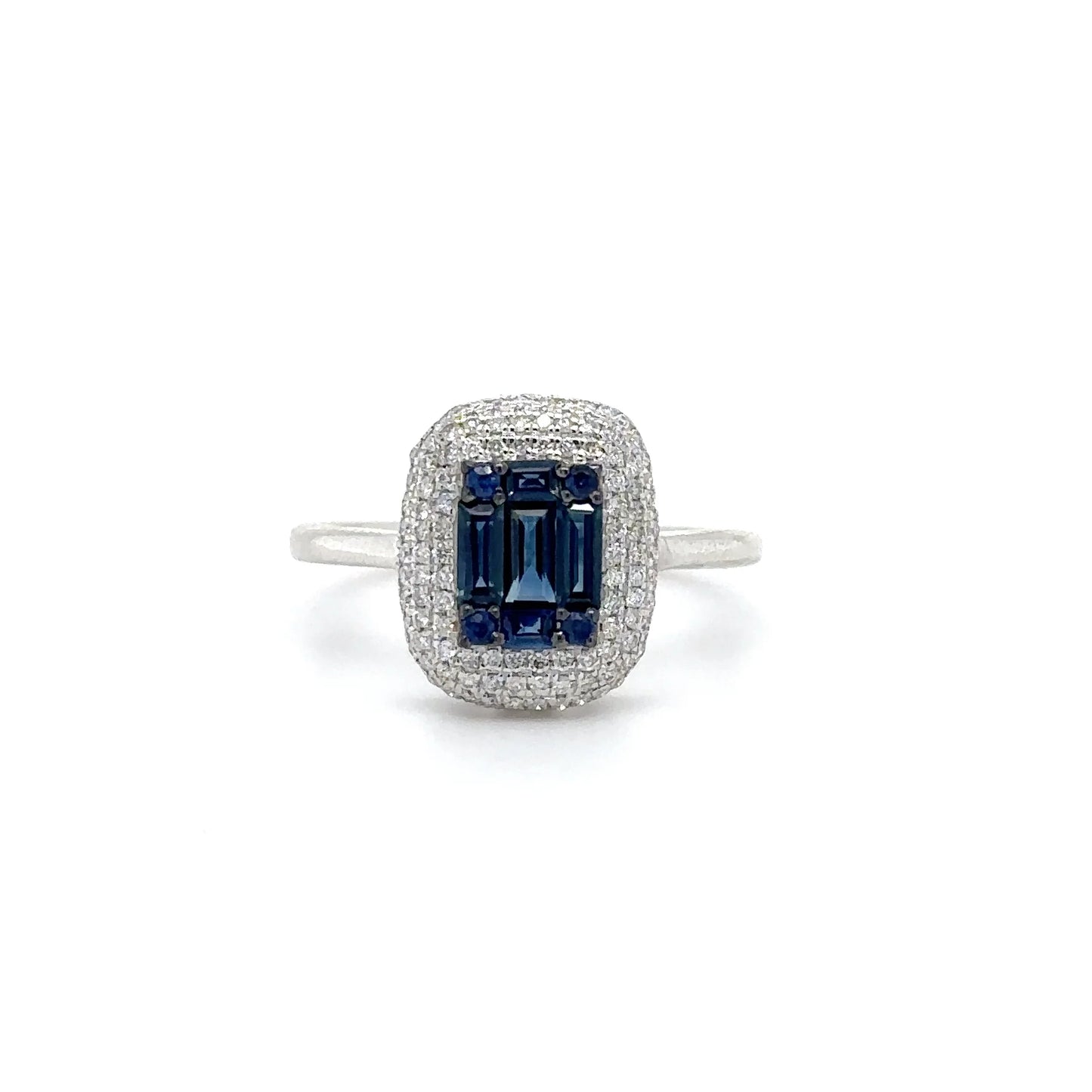 18KT WHITE GOLD BAGUETTE SAPPHIRE AND DIAMONDS RING