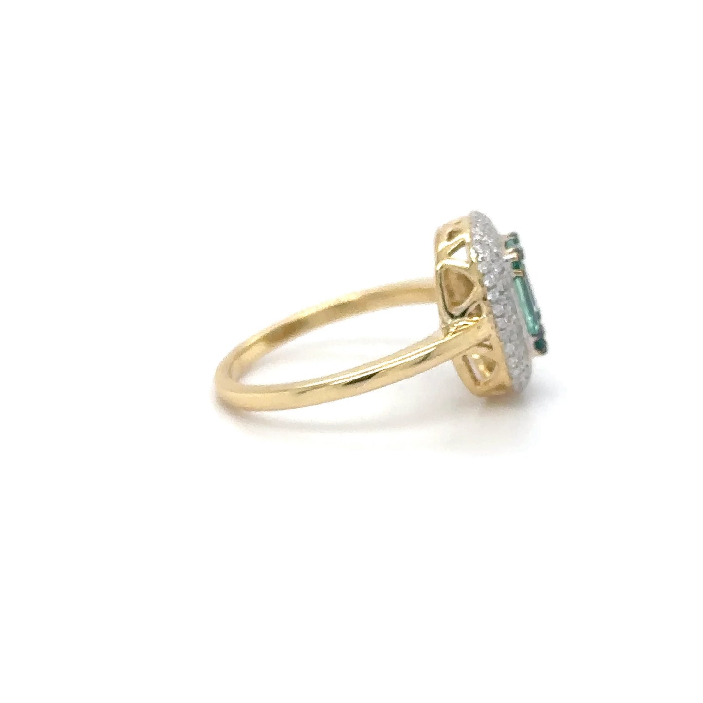 18KT YELLOW GOLD BAGUETTE EMERALD AND DIAMONDS RING