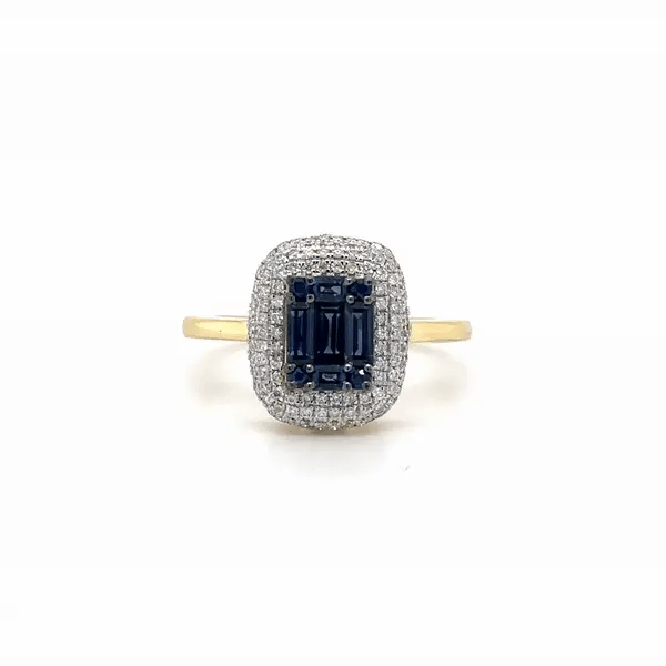 18KT YELLOW GOLD BAGUETTE SAPPHIRE AND DIAMONDS RING