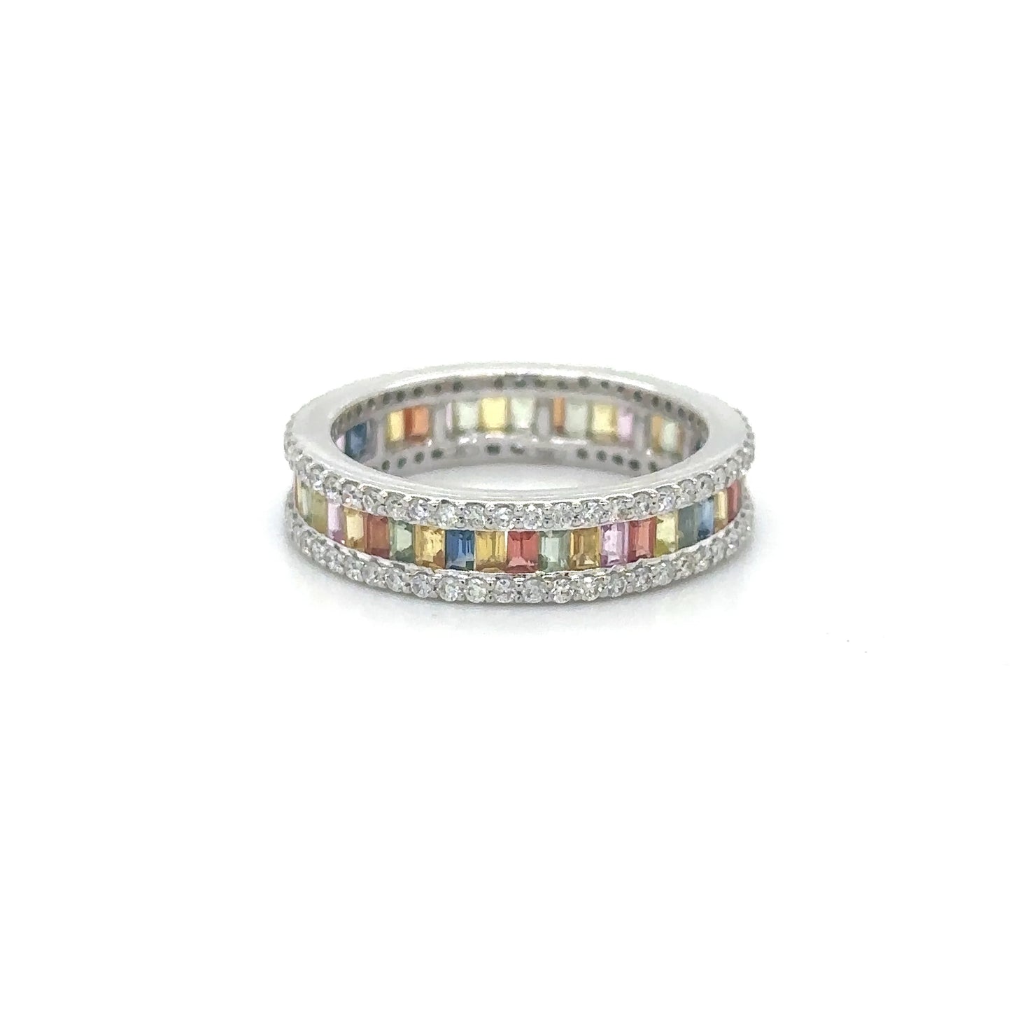 18KT WHITE GOLD MULTI SAPPHIRE DIAMOND RING