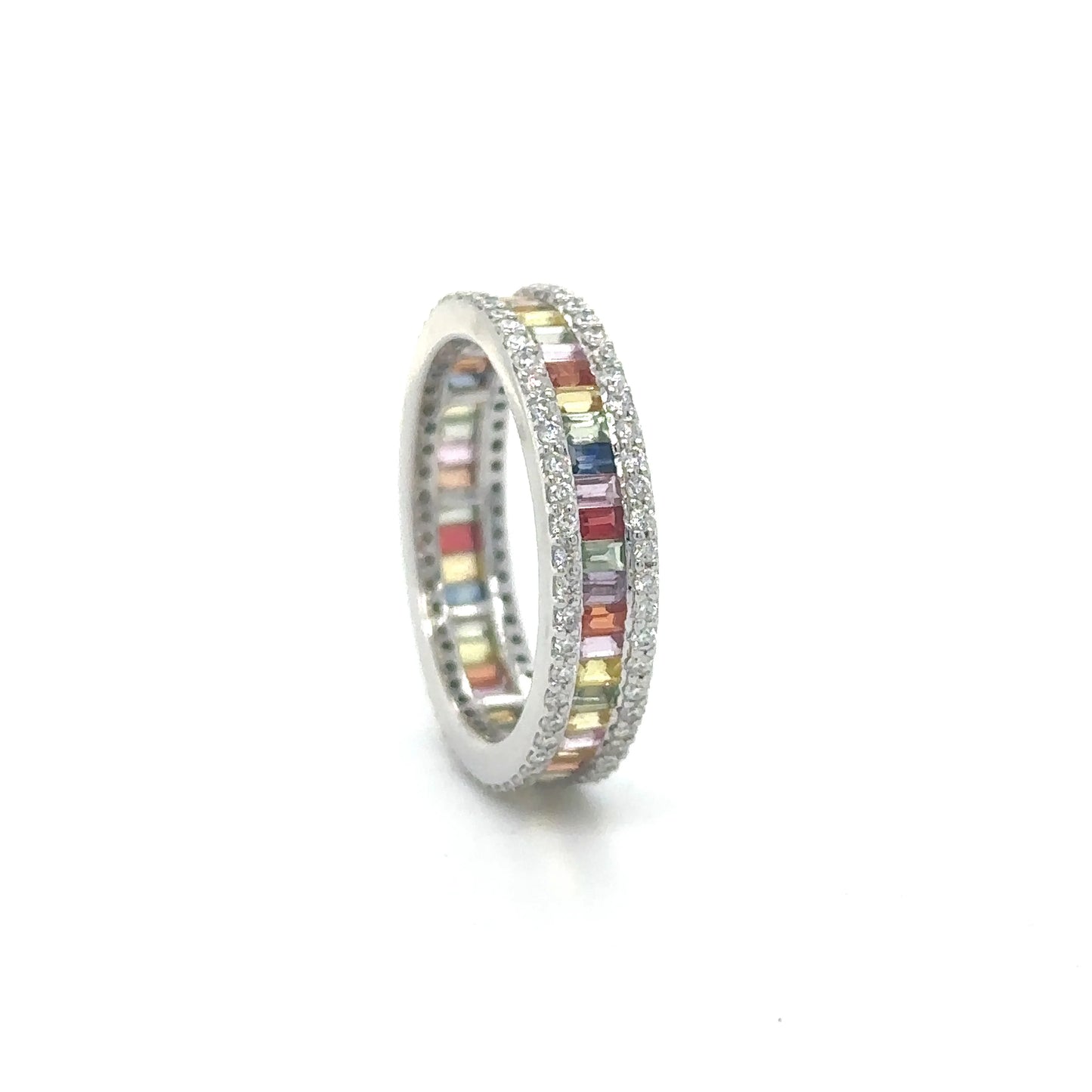 18KT WHITE GOLD MULTI SAPPHIRE DIAMOND RING
