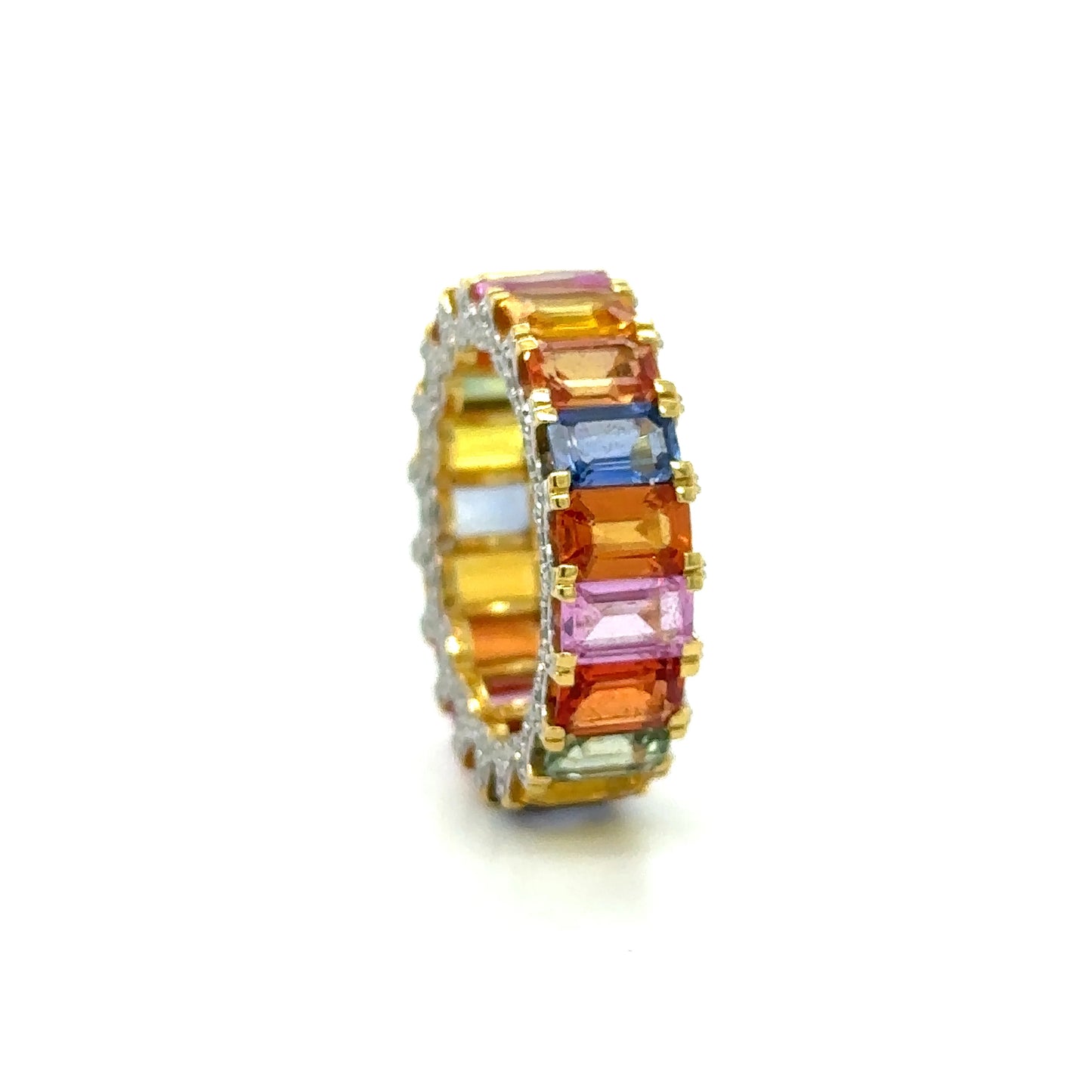 18KT YELLOW GOLD MULTI SAPPHIRE DIAMOND RING