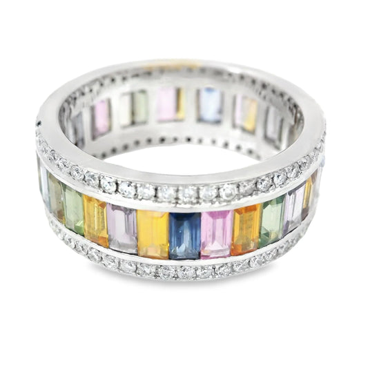 18KT YELLOW GOLD MULTI SAPPHIRE DIAMOND RING