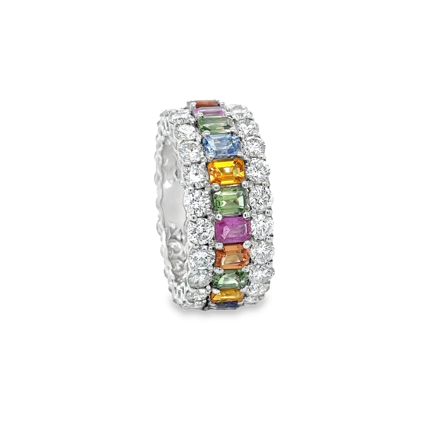 14KT WHITE GOLD MULTI SAPPHIRE DIAMOND RING