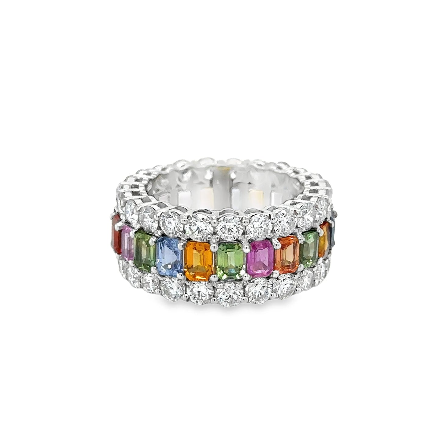 14KT WHITE GOLD MULTI SAPPHIRE DIAMOND RING