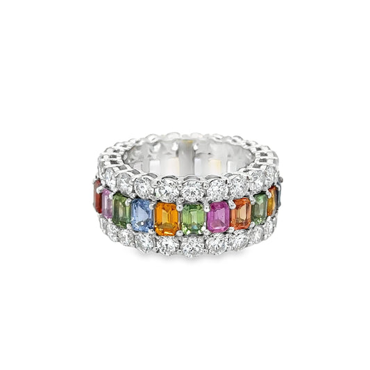 14KT WHITE GOLD MULTI SAPPHIRE DIAMOND RING