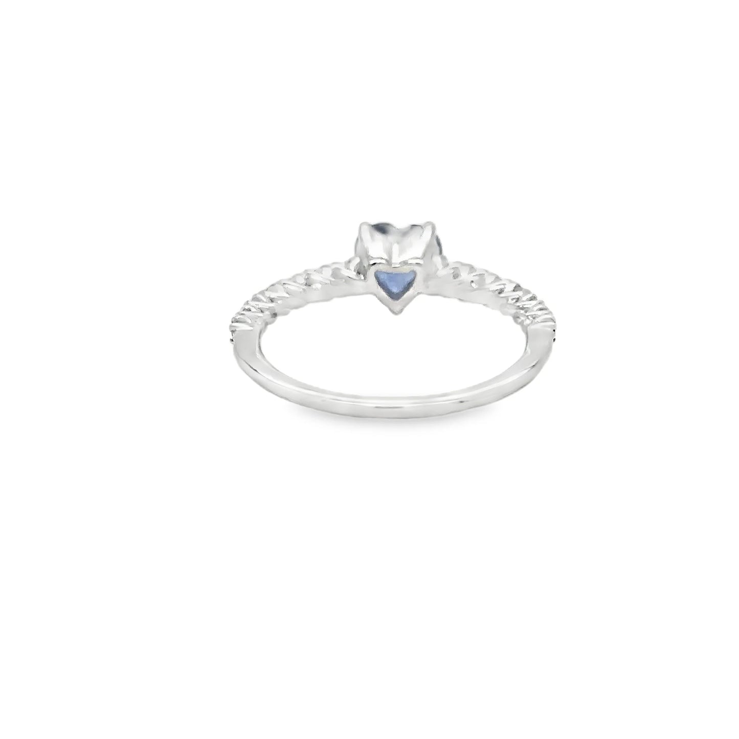 18KT WHITE GOLD HEART BLUE SAPPHIRE AND DIAMONDS RING