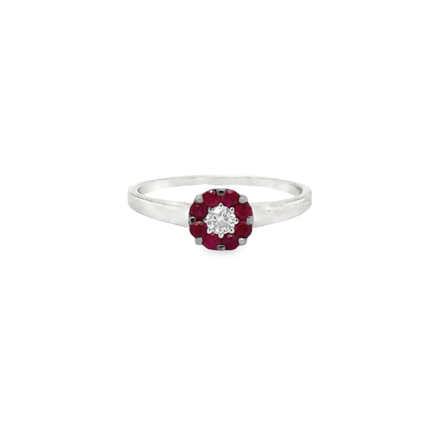 18KT WHITE GOLD DIAMOND AND RUBY RING
