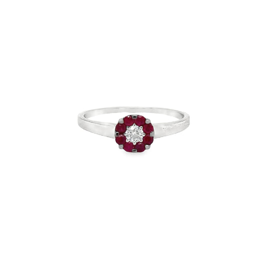 18KT WHITE GOLD DIAMOND AND RUBY RING