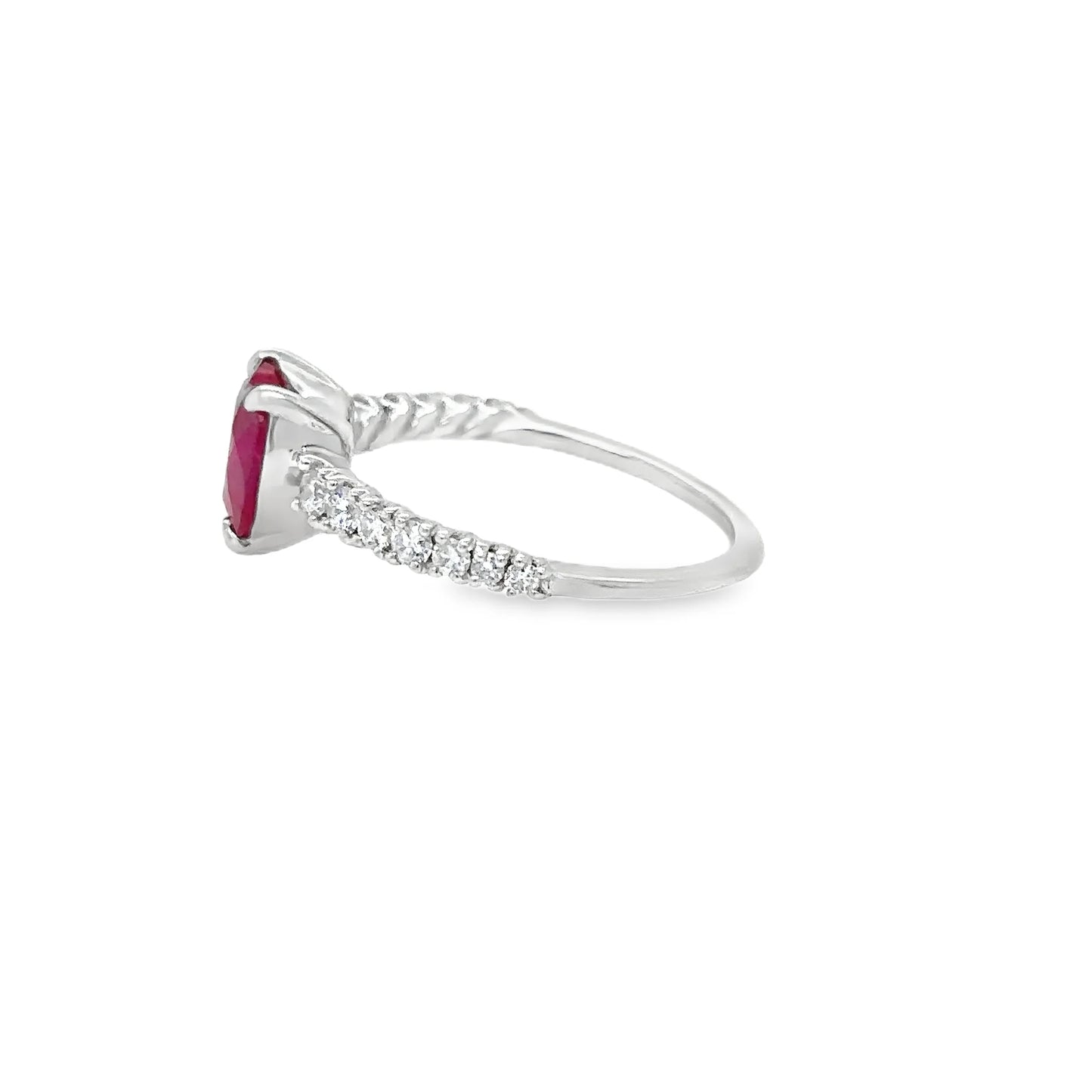 18KT WHITE GOLD HEART SHAPED RUBY DIAMOND RING