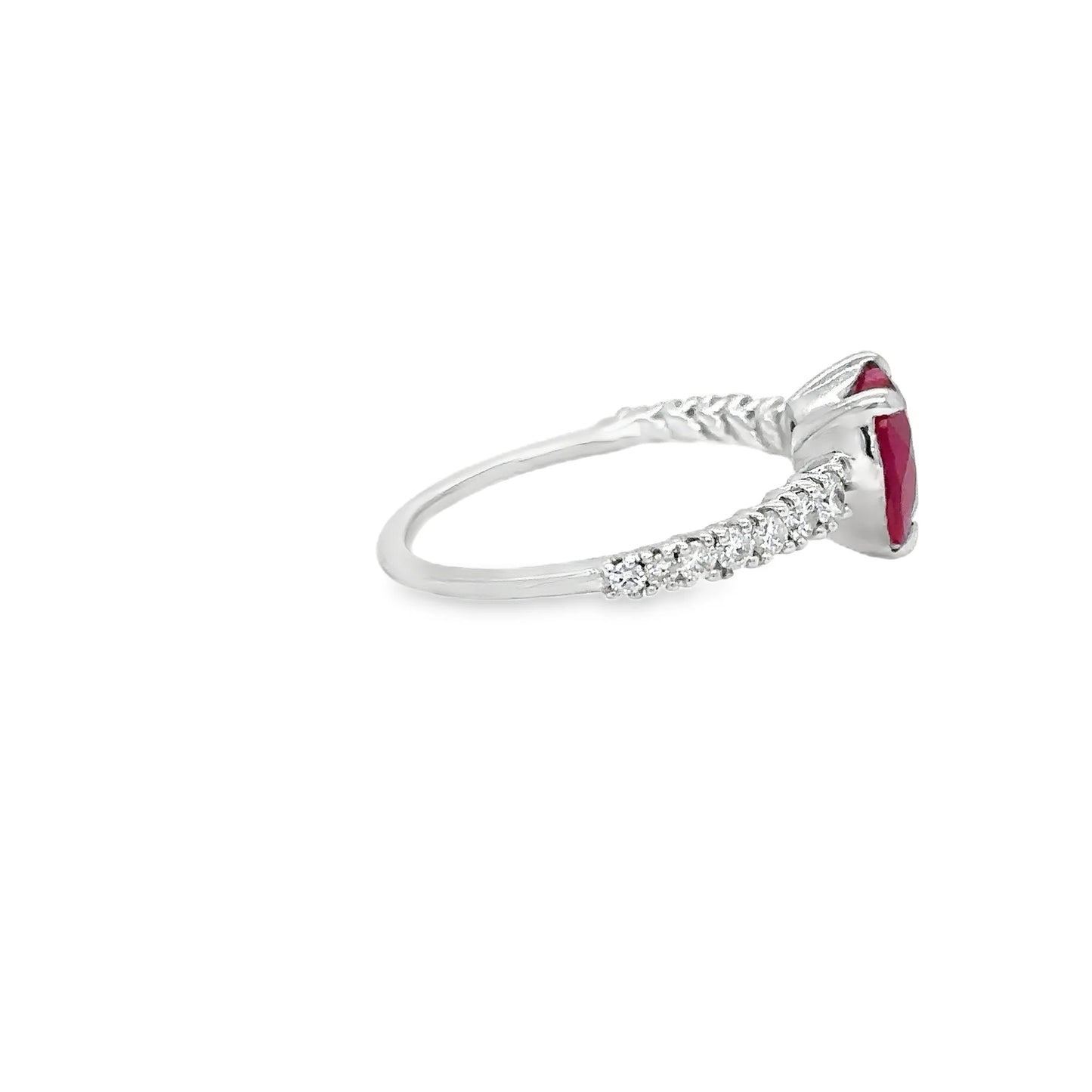 18KT WHITE GOLD HEART SHAPED RUBY DIAMOND RING