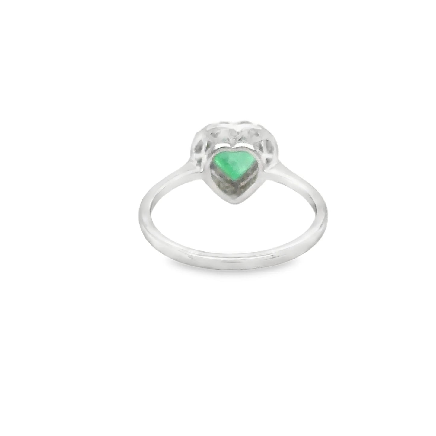 18KT WHITE GOLD HEART SHAPED EMERALD DIAMOND RING