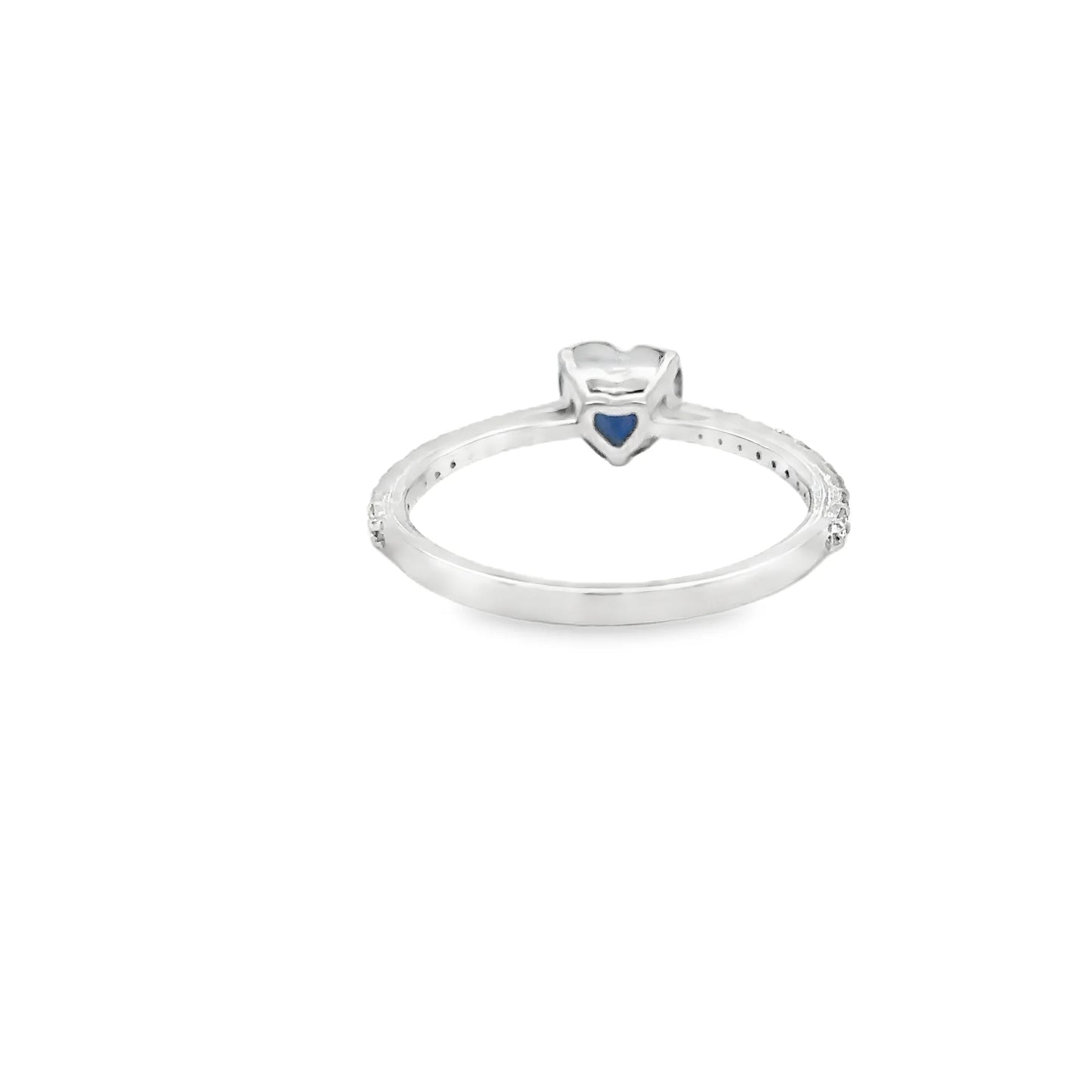 18KT WHITE GOLD HEART BLUE SAPPHIRE AND DIAMONDS RING