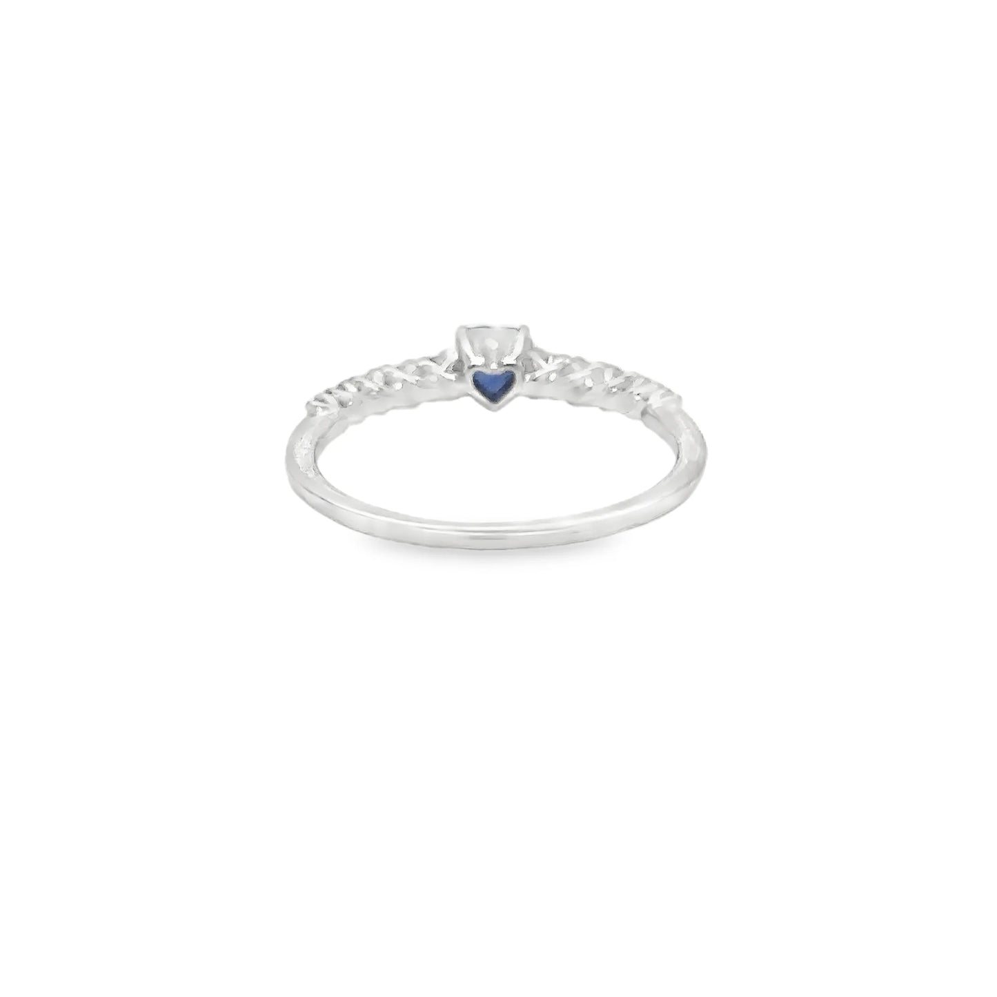 18KT WHITE GOLD HEART BLUE SAPPHIRE AND DIAMONDS RING