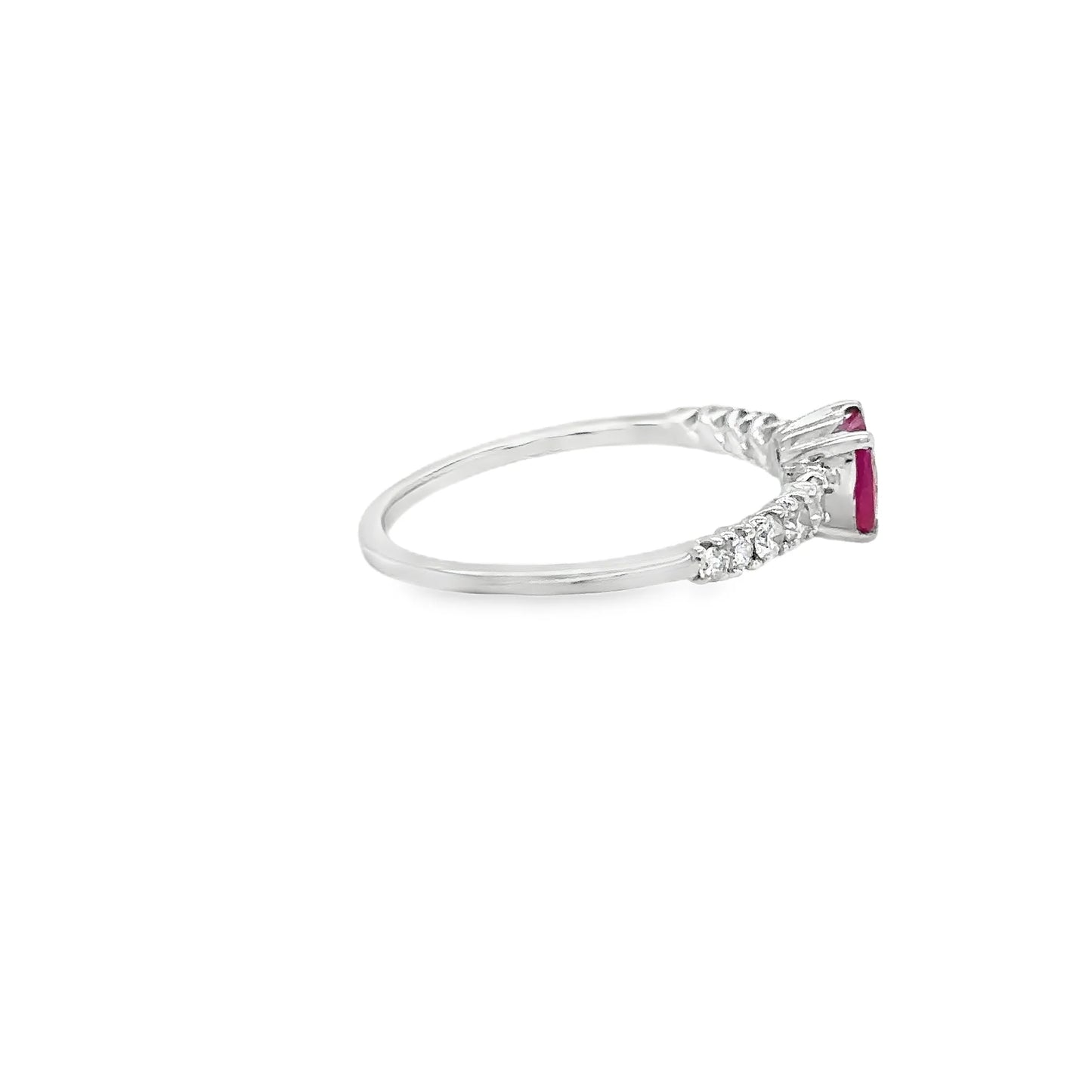 18KT WHITE GOLD HEART SHAPED RUBY DIAMOND RING