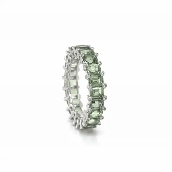 14KT WHITE GOLD GREEN SAPPHIRE AND DIAMONDS RING