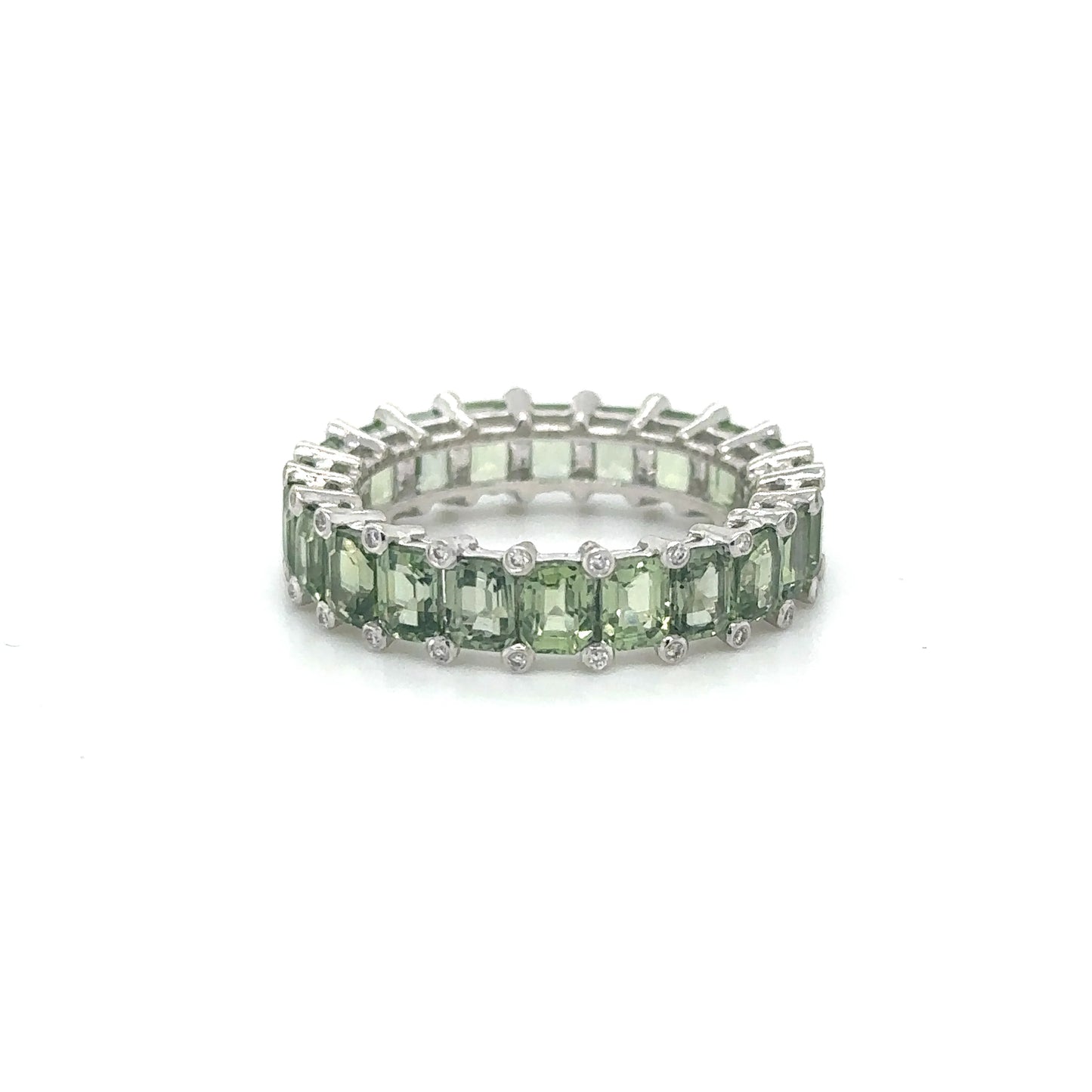 14KT WHITE GOLD GREEN SAPPHIRE AND DIAMONDS RING