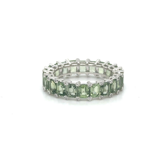 14KT WHITE GOLD GREEN SAPPHIRE AND DIAMONDS RING