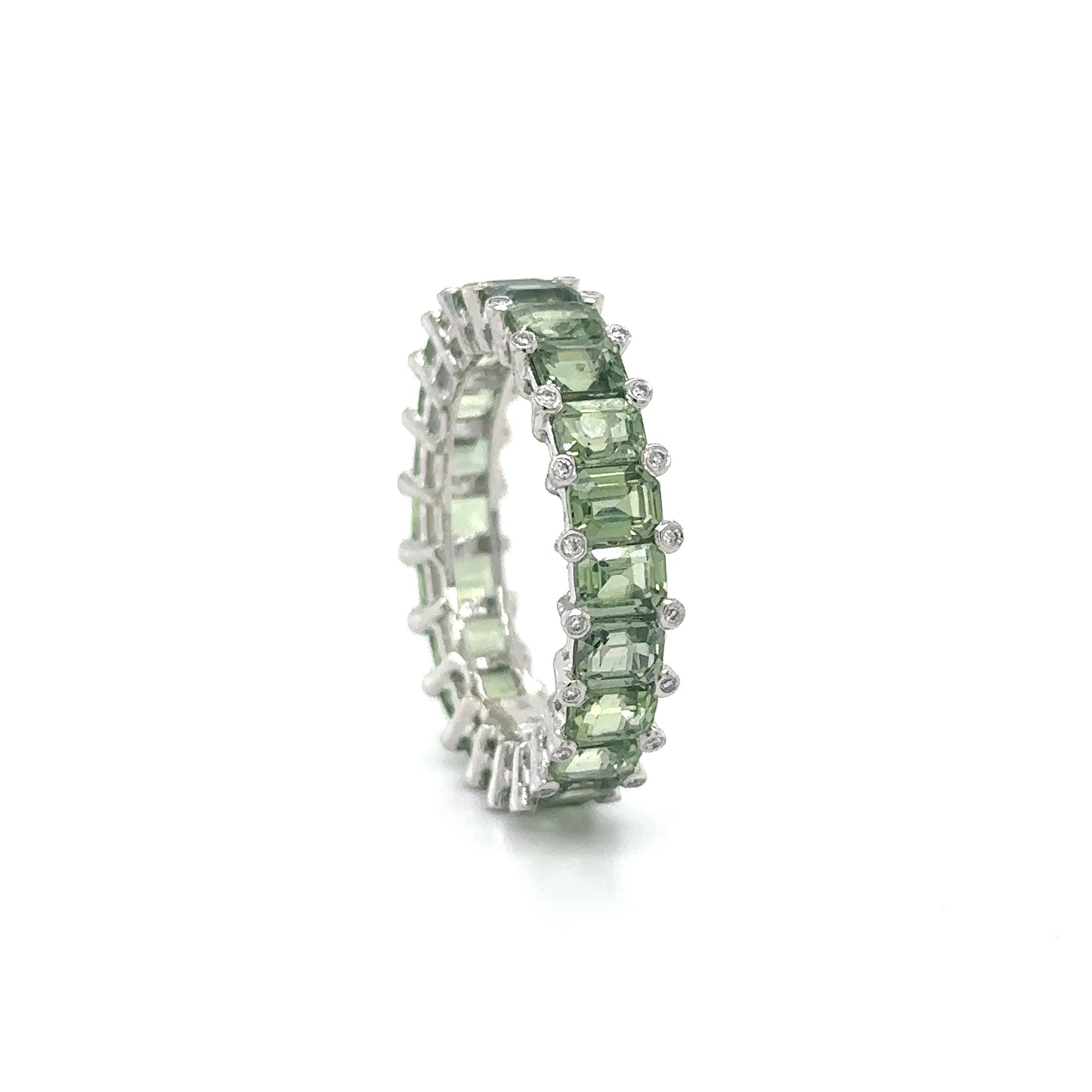 14KT WHITE GOLD GREEN SAPPHIRE AND DIAMONDS RING