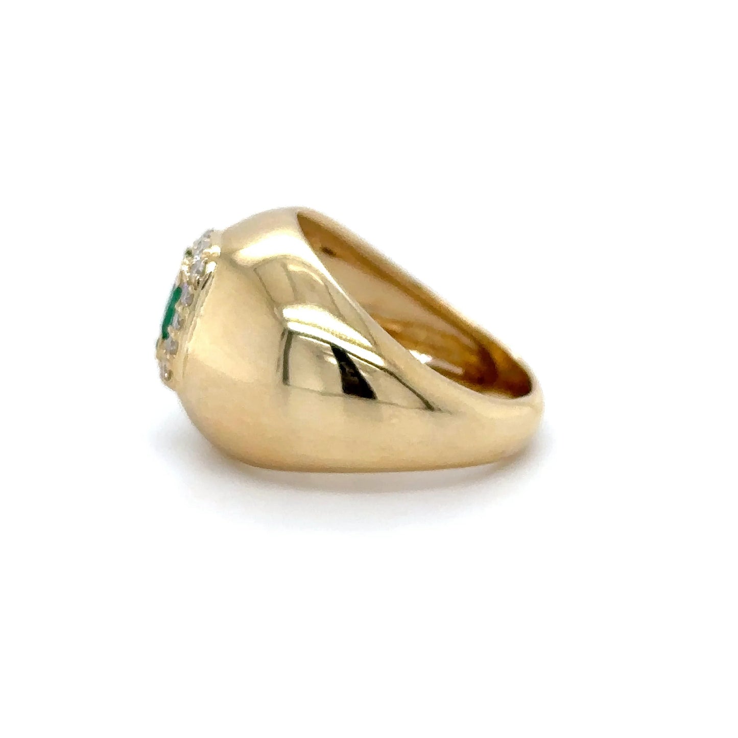 14KT YELLOW GOLD DOME RING WITH EMERALD AND DIAMONDS