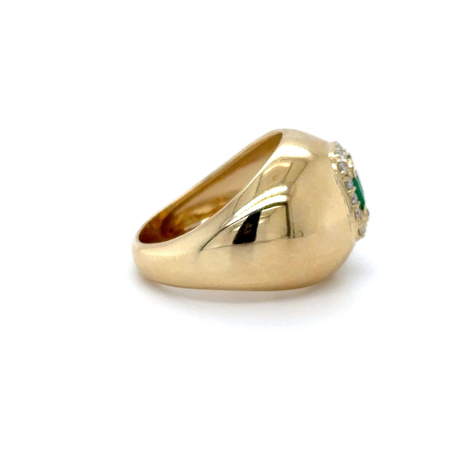14KT YELLOW GOLD DOME RING WITH EMERALD AND DIAMONDS
