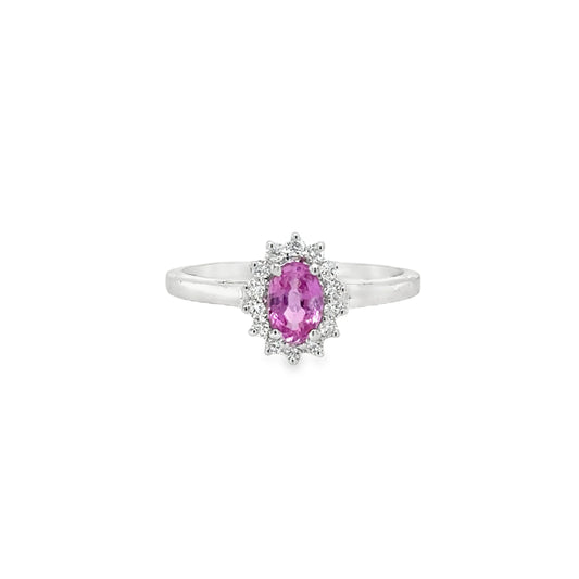 18KT WHITE GOLD PINK SAPPHIRE AND DIAMONDS RING