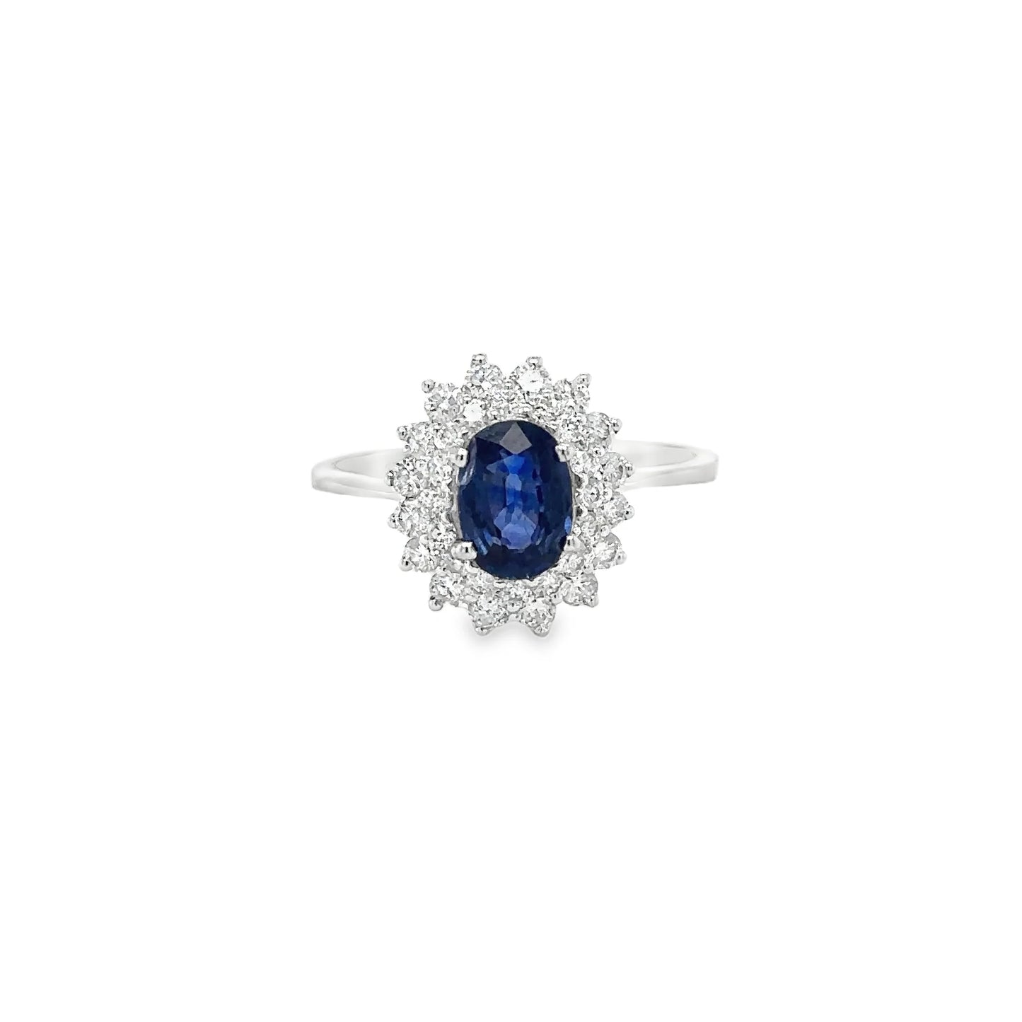 18KT WHITE GOLD BLUE SAPPHIRE AND DIAMONDS RING