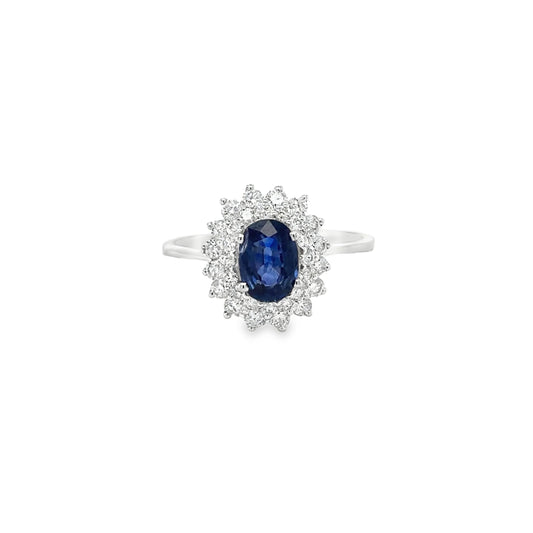 18KT WHITE GOLD BLUE SAPPHIRE AND DIAMONDS RING