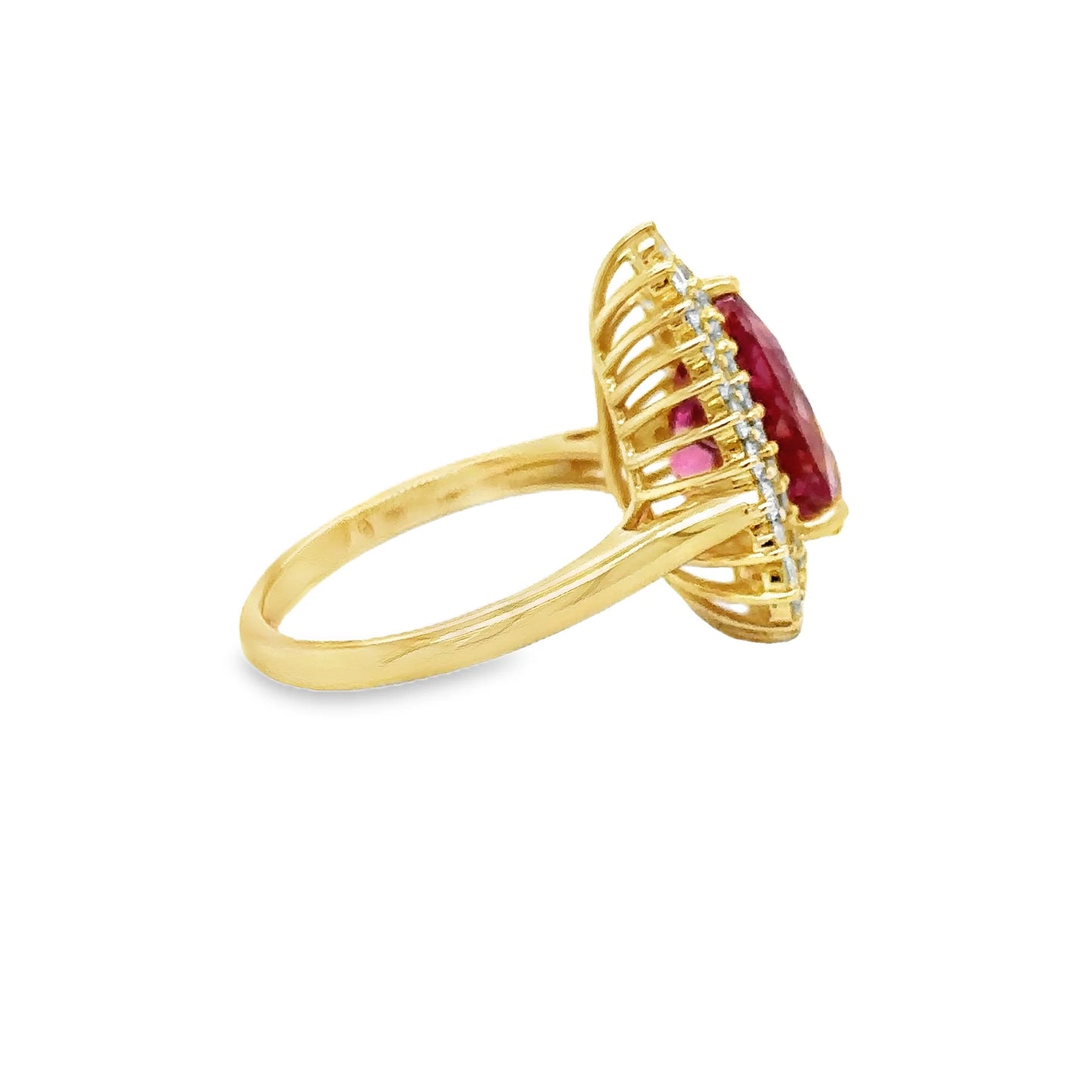 14KT YELLOW GOLD PINK TOURMALINE AND DIAMOND RING