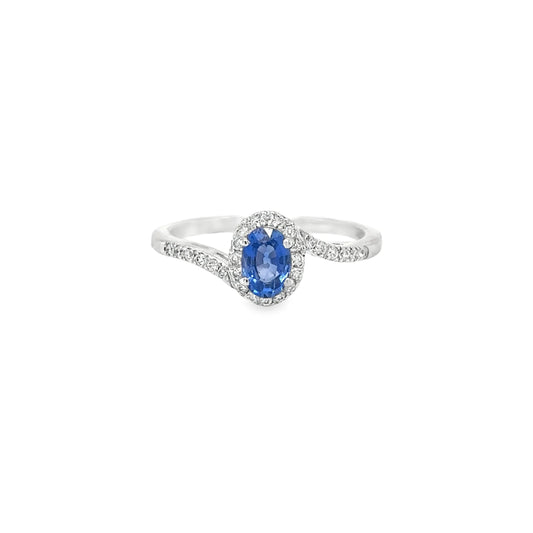 18KT WHITE GOLD BLUE SAPPHIRE AND DIAMONDS RING