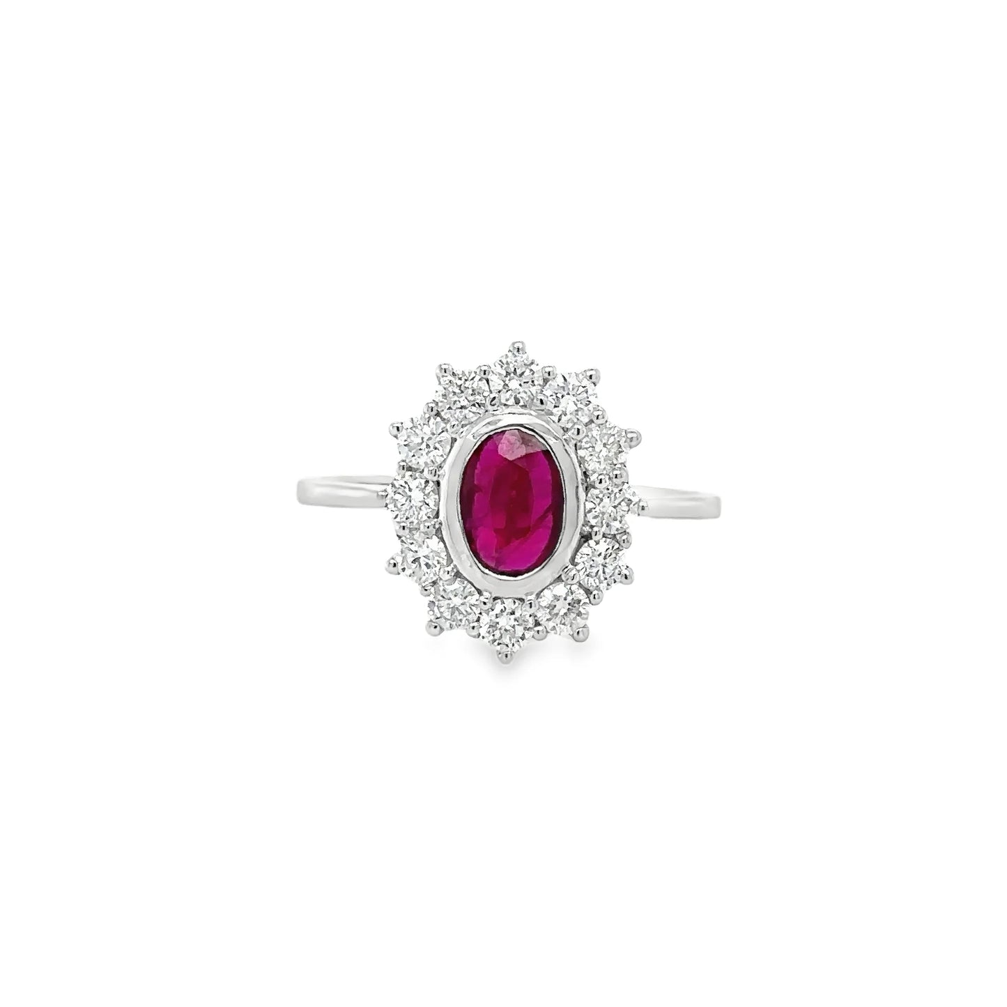 18KT WHITE GOLD RUBY AND DIAMONDS RING