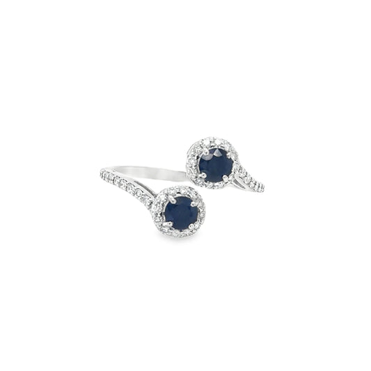 18KT WHITE GOLD BLUE SAPPHIRE AND DIAMONDS RING