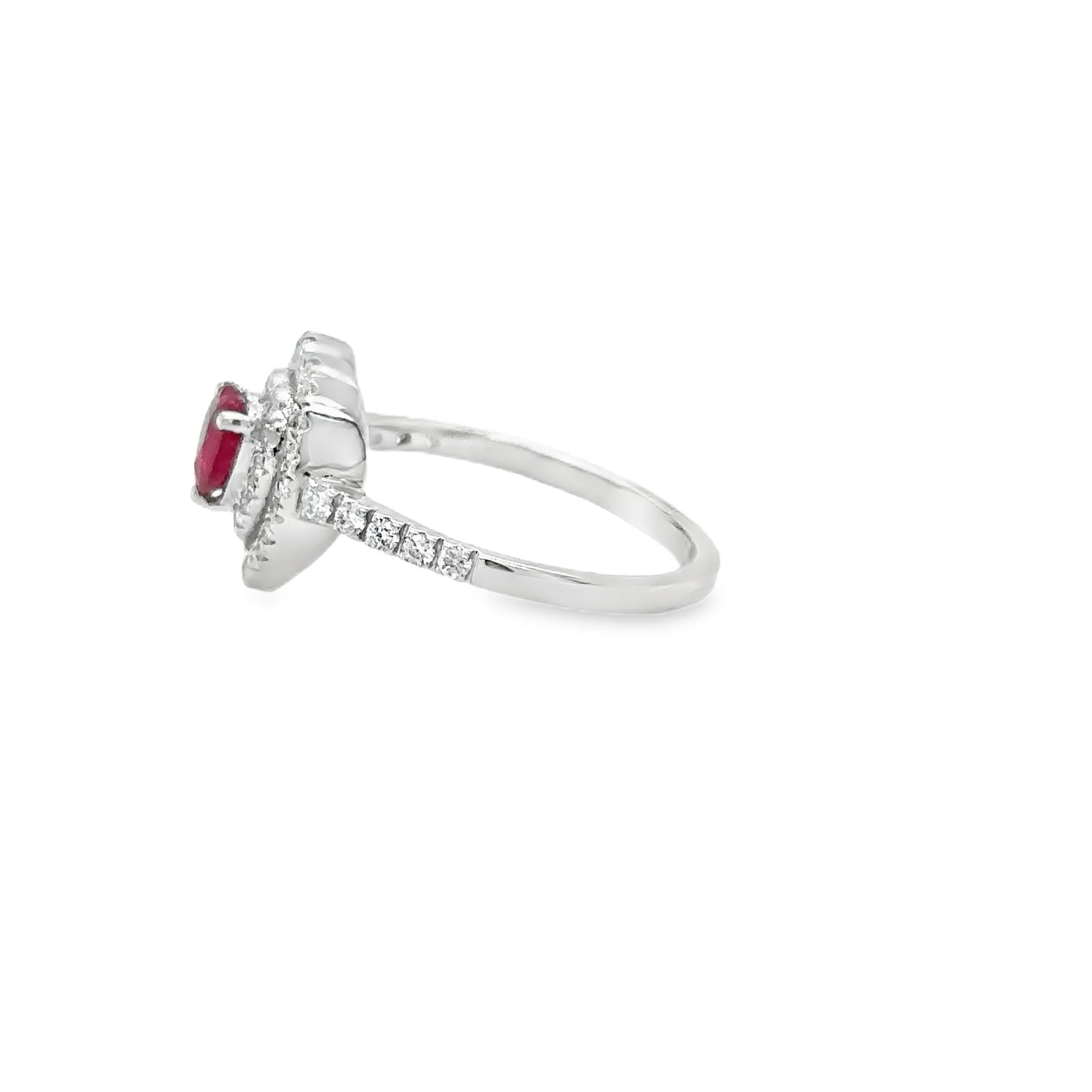 18KT WHITE GOLD HEART RUBY AND DIAMONDS RING
