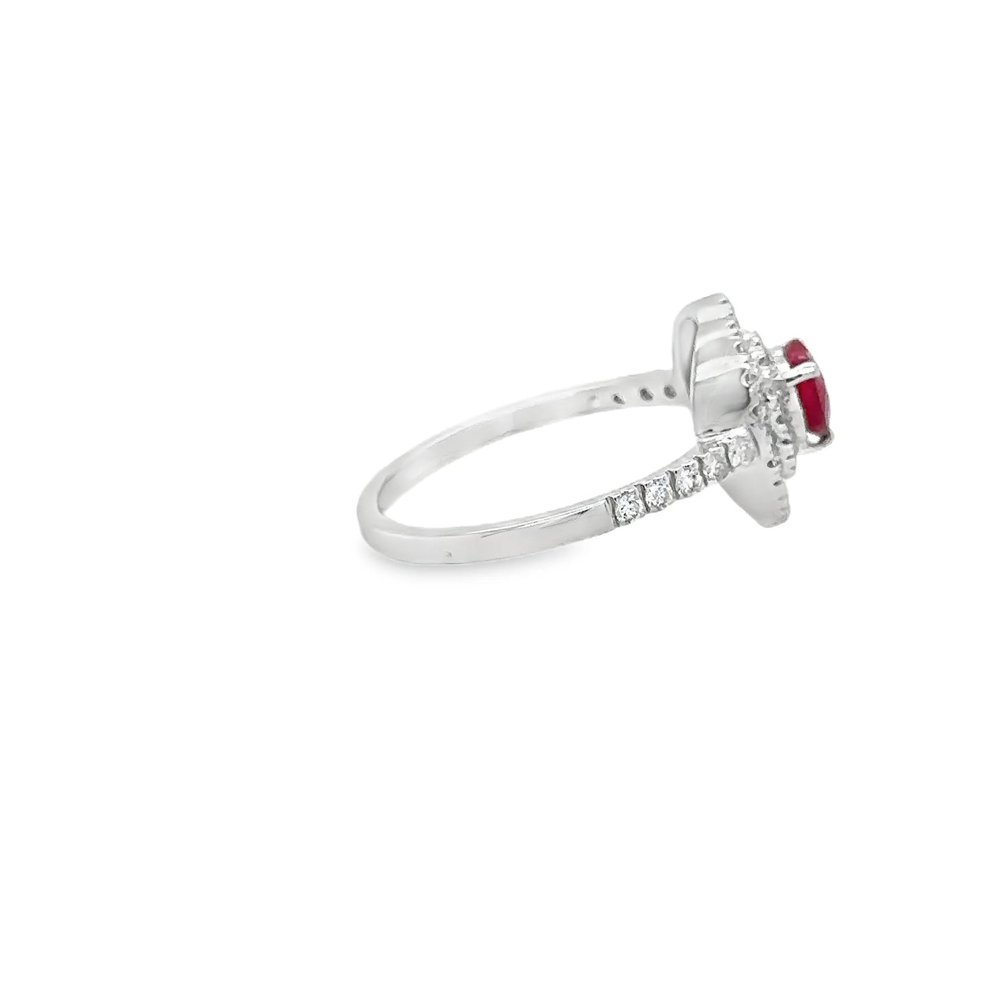 18KT WHITE GOLD HEART RUBY AND DIAMONDS RING