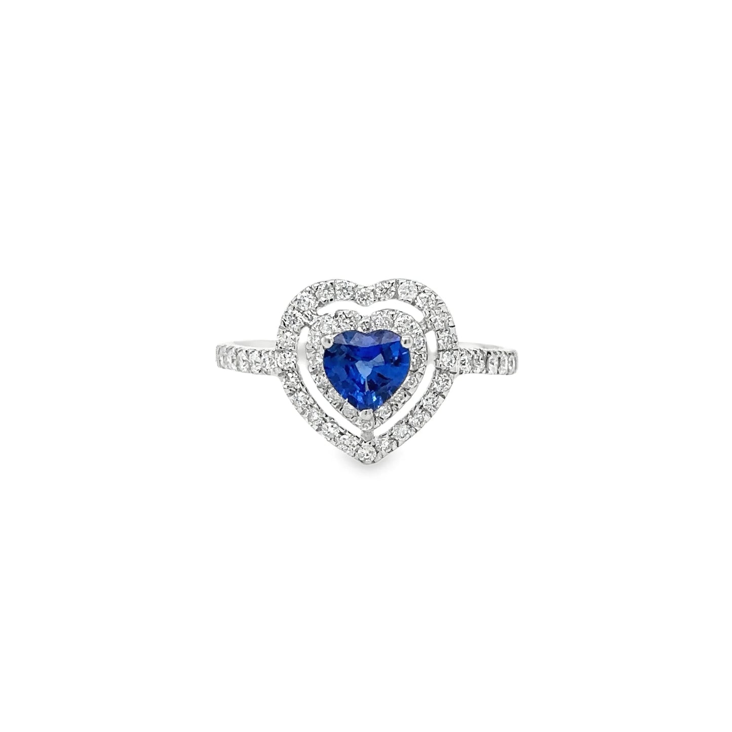 18KT WHITE GOLD HEART SAPPHIRE AND DIAMONDS RING