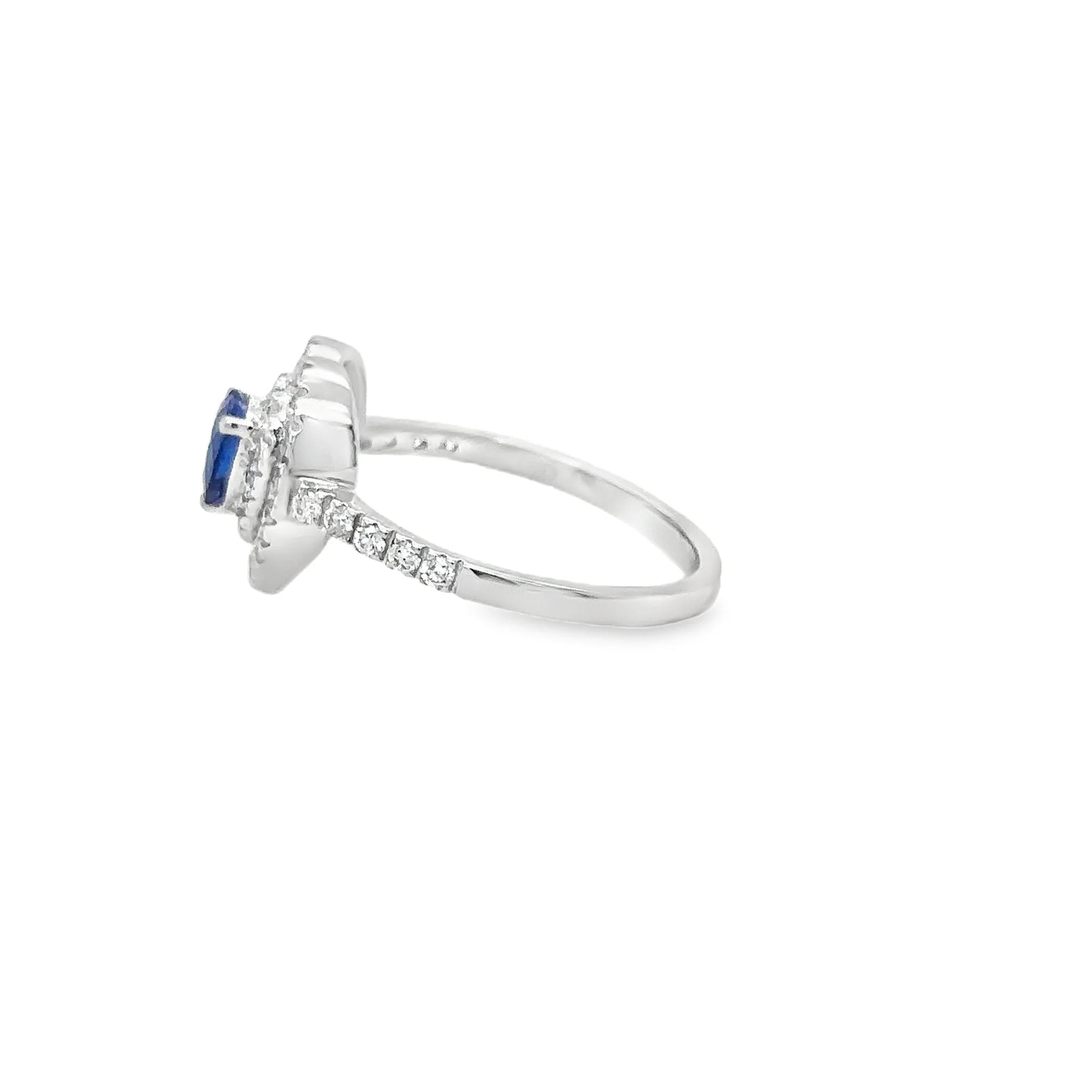 18KT WHITE GOLD HEART SAPPHIRE AND DIAMONDS RING