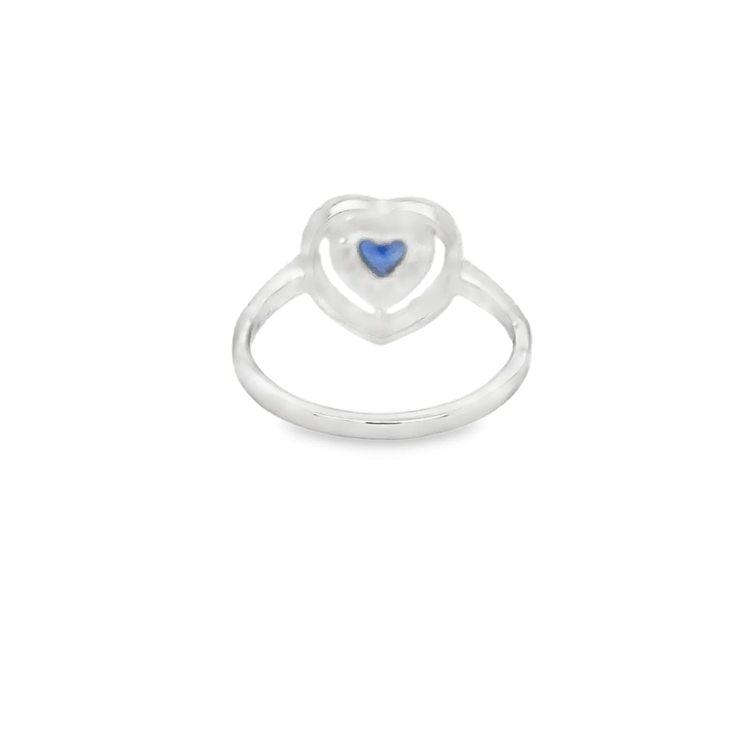 18KT WHITE GOLD HEART SAPPHIRE AND DIAMONDS RING