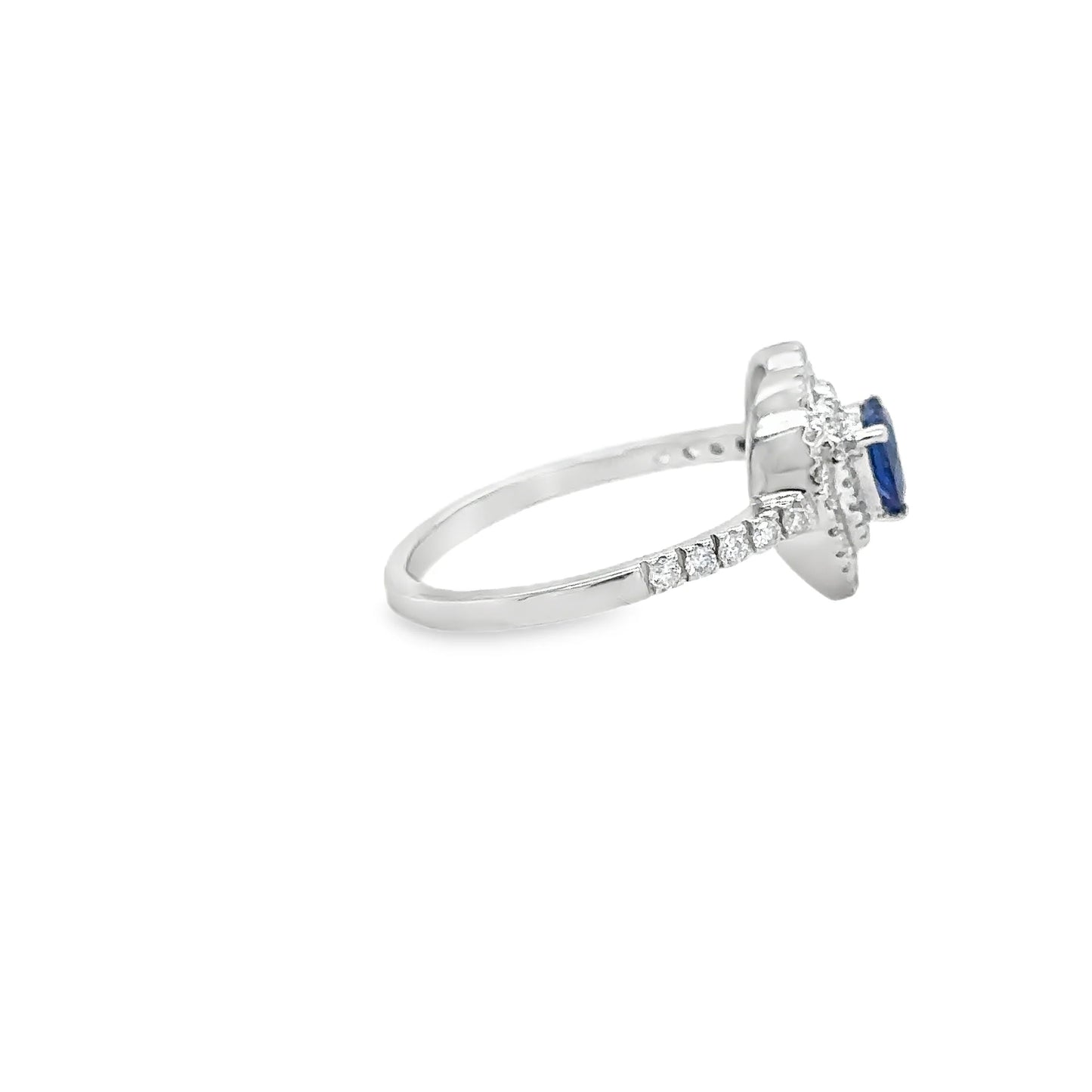 18KT WHITE GOLD HEART SAPPHIRE AND DIAMONDS RING