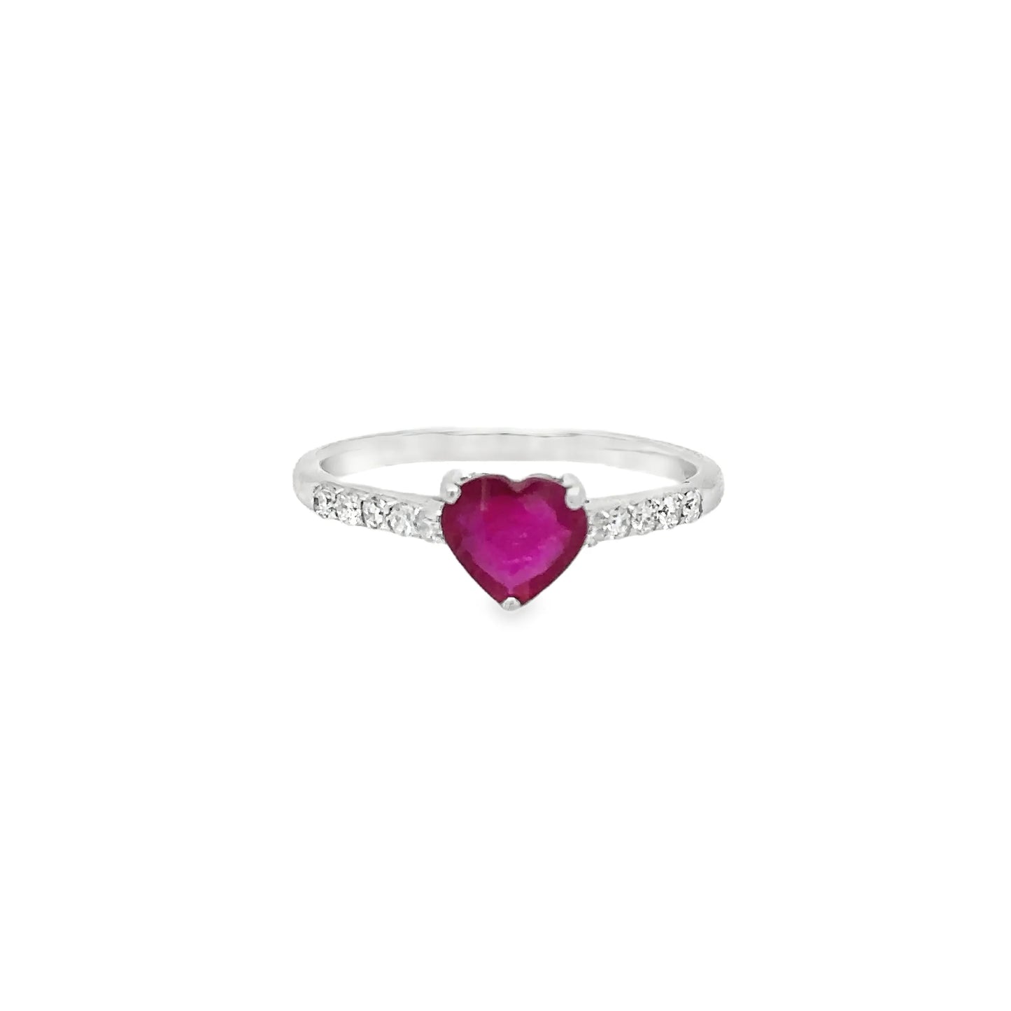 18KT WHITE GOLD HEART SHAPED RUBY DIAMOND RING