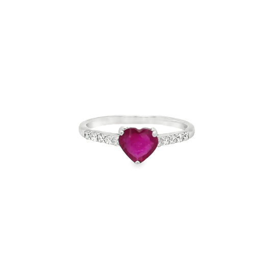 18KT WHITE GOLD HEART SHAPED RUBY DIAMOND RING