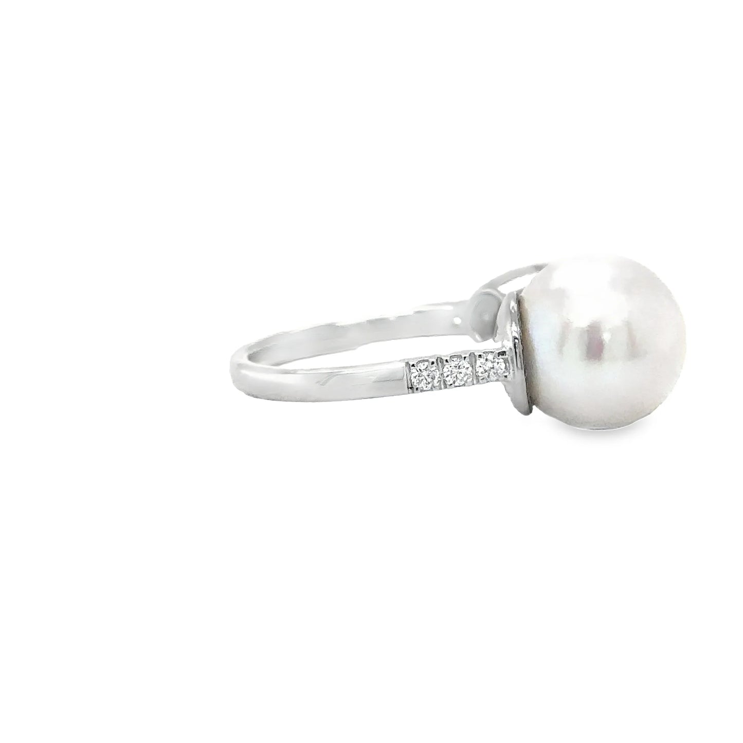 14KT WHITE GOLD FRESH WATER PEARL AND DIAMOND RING
