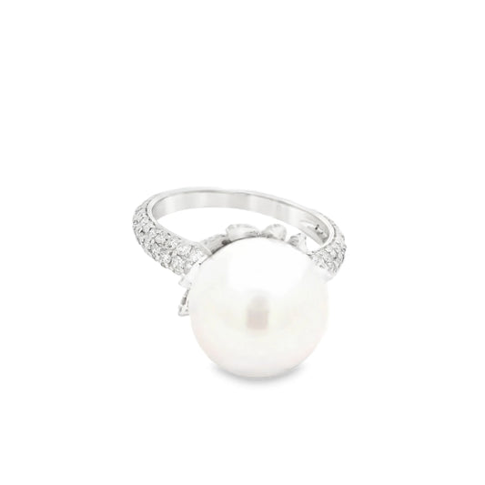 14KT WHITE GOLD FRESH WATER PEARL AND DIAMOND RING