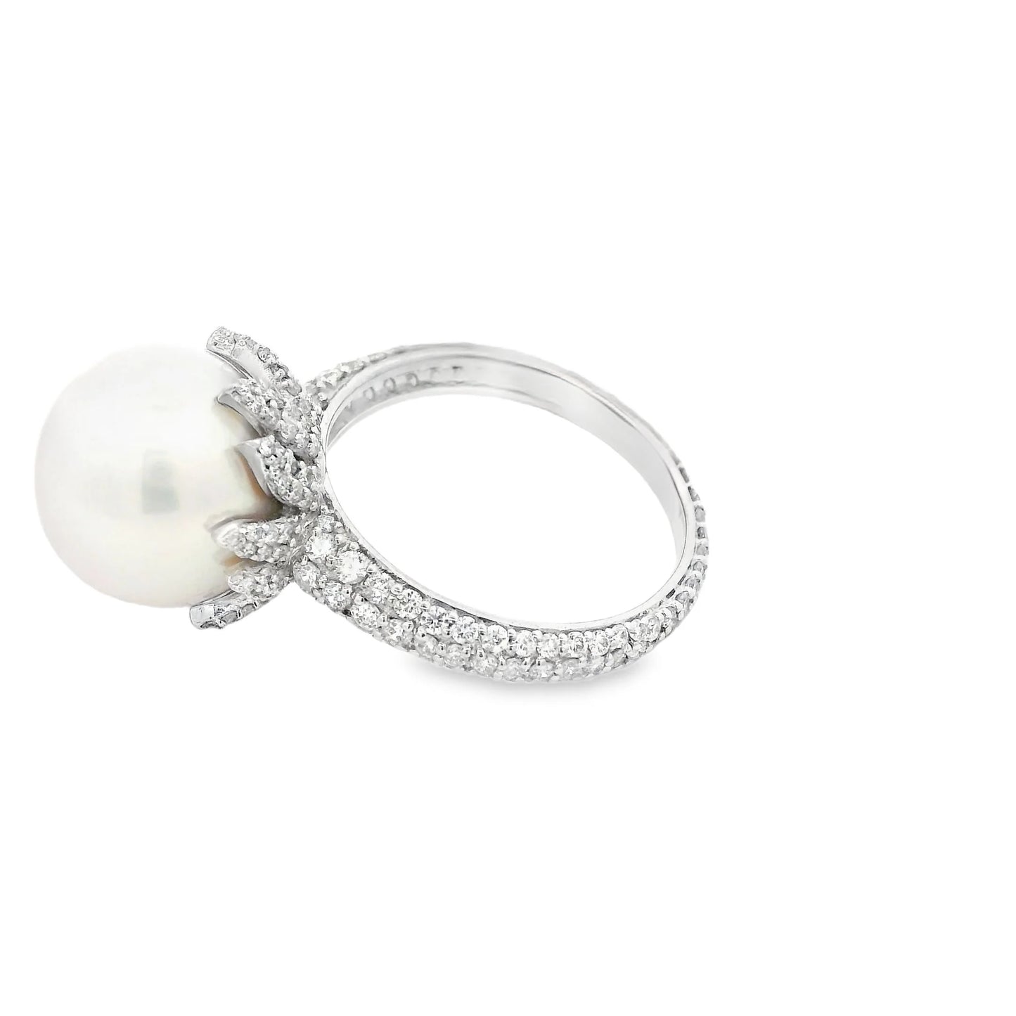 14KT WHITE GOLD FRESH WATER PEARL AND DIAMOND RING
