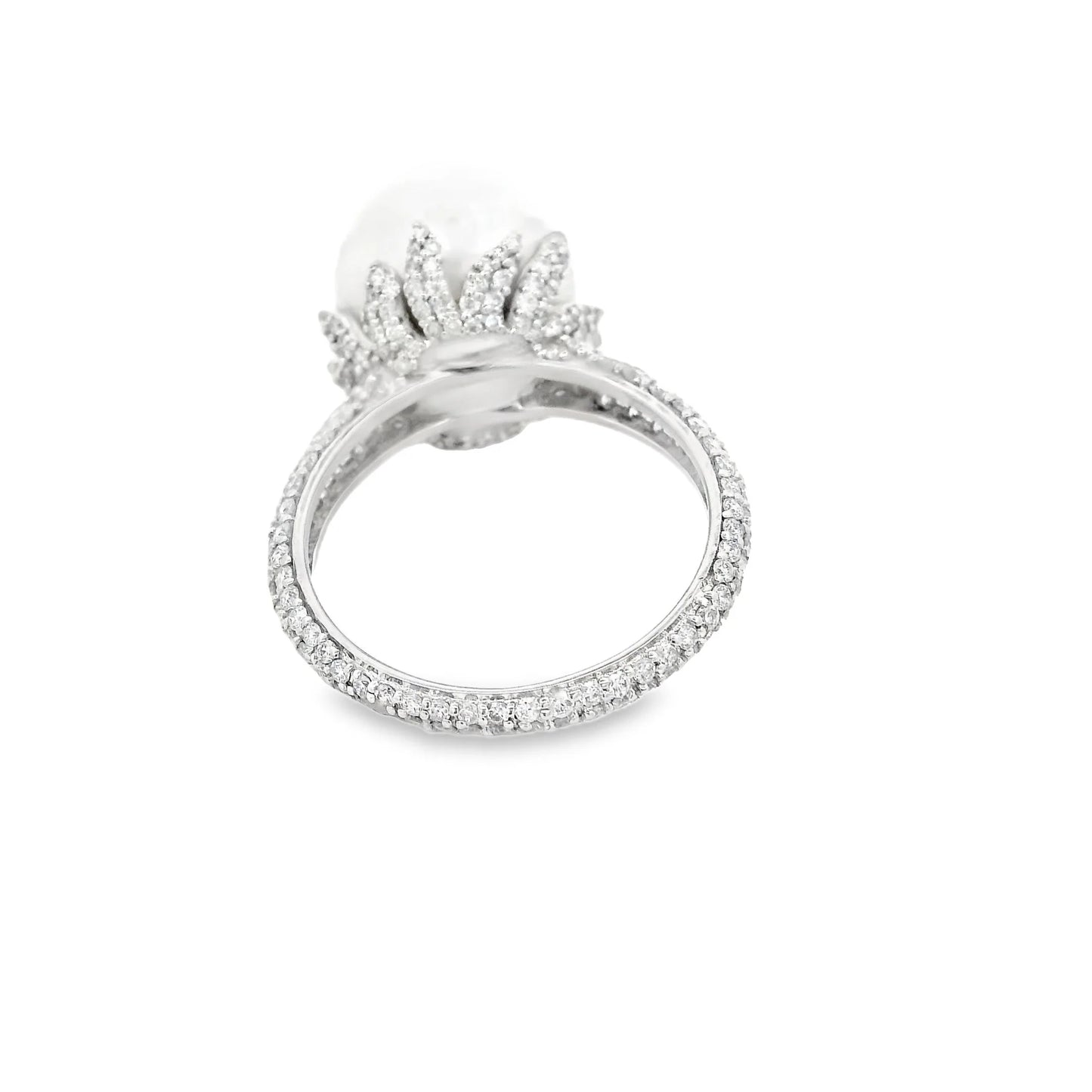 14KT WHITE GOLD FRESH WATER PEARL AND DIAMOND RING