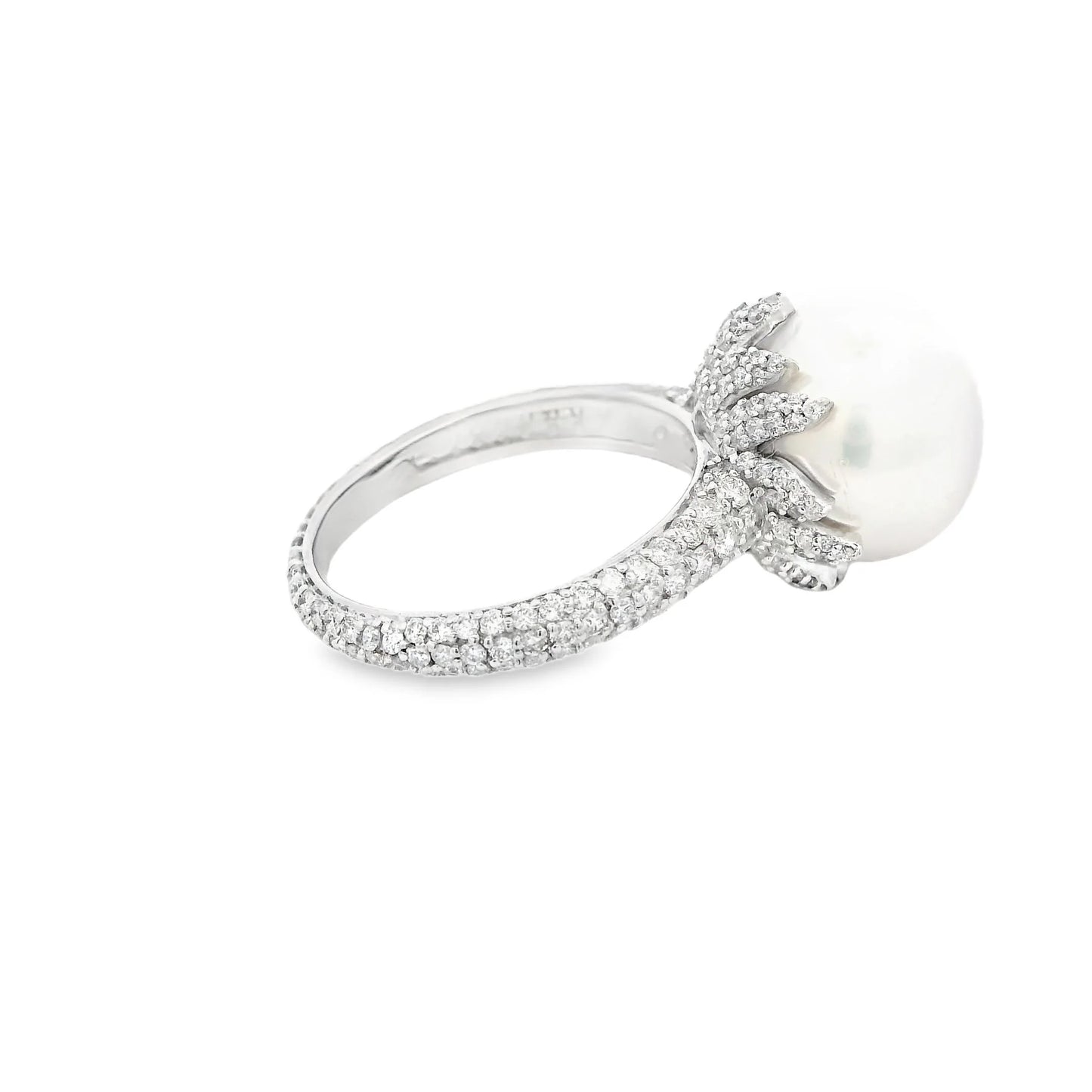 14KT WHITE GOLD FRESH WATER PEARL AND DIAMOND RING