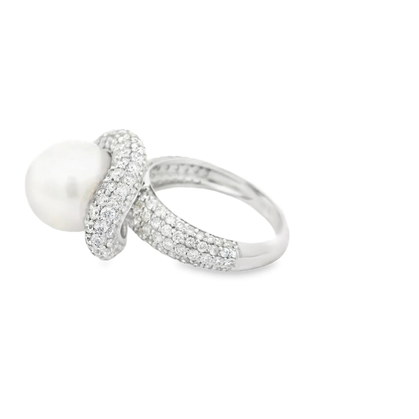 14KT WHITE GOLD FRESH WATER PEARL AND DIAMOND RING